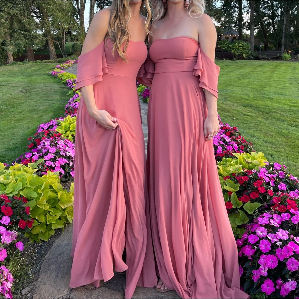 Lulus Coral Strapless off the shoulder Maxi Dress